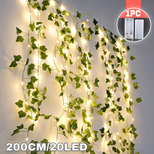 1pc, 200CM/20LED, Artificial Green Ivy String Lights, Vine Fairy Wreath Lights, for Family, Bedroom, Party, New Year, Wedding, Festival, Spring Decorations, Mother'S Day, Valentine'S Day, Wall Decoration, Easter, Battery Not Included