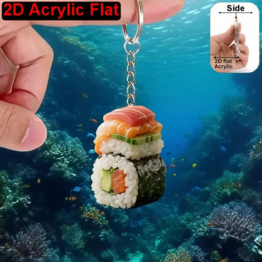 2D Flat, Fun Sushi Acrylic Keychain, Suitable for Bag and Car Keychain Decoration, Small Holiday Gift, 2D Flat