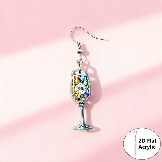 2D Flat - A Pair of 2D Flat Watercolor Earrings Featuring a Cheerful New Year 2026 Design, Made of Acrylic. These Cute Pendants Make Perfect Gifts for Friends And Family