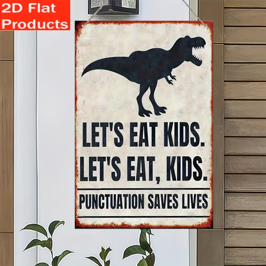 2D Flat Decorative Plaque And Ornament - Vintage Square Wooden Sign Saying 'Let'S Eat, Kids' with 2D Printing, Fun Wall Art Decoration Suitable for English Classrooms, Gifts for High School And Middle School Teachers, Back-To-School Decor