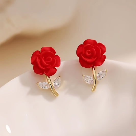 New Red Rose Earrings: Exquisite and Elegant Rose Stud Earrings, Trendy and Versatile Ear Accessories
