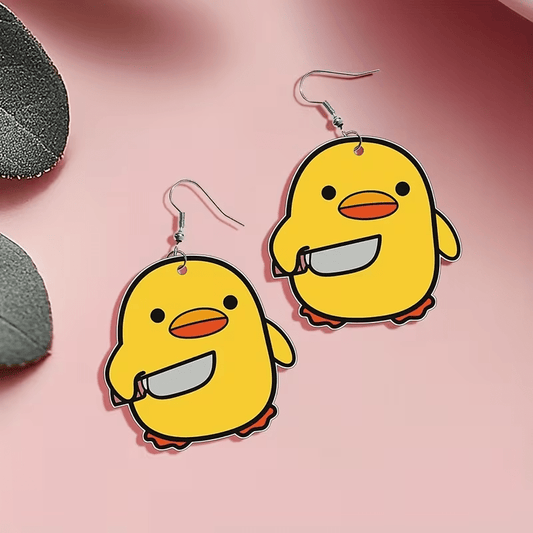 2D Flat, 2D Duckling Earrings for Women, Charming, Cartoon, Fun, Quirky, Cute Dangle Earrings, Acrylic Party Gift