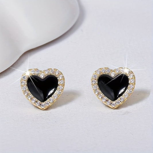 1 Pair Fashion Lovely Heart Earrings Summer High End Sense Versatile Studs Women Rhinestone Geometric Earrings