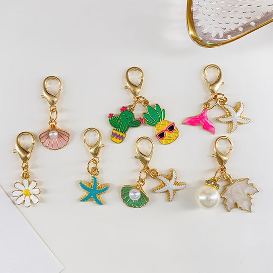 Versatile Seahorse, Mermaid Tail, and Starfish Keychain Charms; Vacation-Style Cactus and Pineapple Keychain Accessories; Shoe and Bag Charms; Maple Leaf and Flower Keychains; Apparel Decorative Accessories