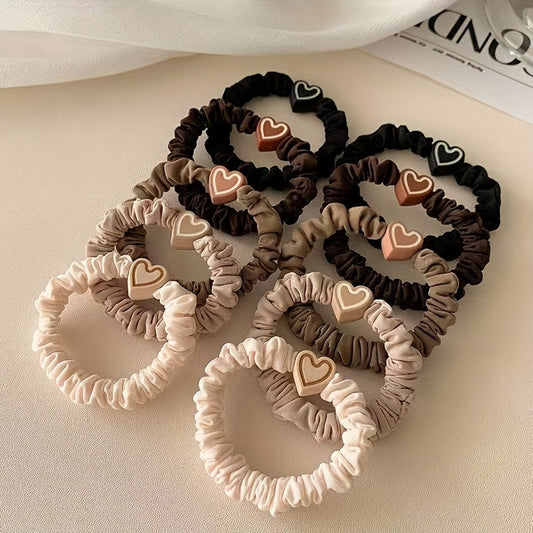 Ladies' Cute Heart-Shaped Hair Ties, High-Elasticity Braiding Headbands, Valentine's Day Gift, Mixed Colors, Sweet Style, for Ages 14+, Random