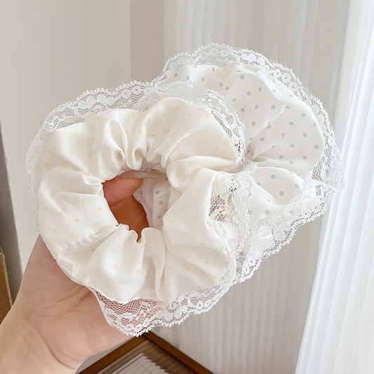 1/3pcs Sweet Lace-Trimmed Polka Dot Print Ponytail Holder, Elegant Sweet Fairy-Style Hair Tie, Versatile Korean-Style Durable Hair Elastic, Women's Hair Accessory, Valentine's Day Hair Accessory