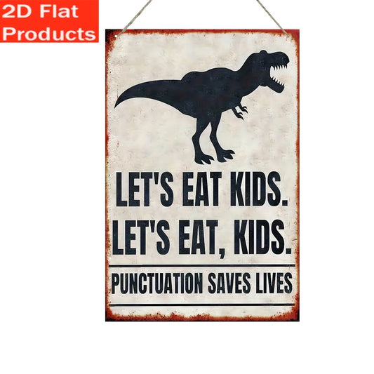 2D Flat Decorative Plaque And Ornament - Vintage Square Wooden Sign Saying 'Let'S Eat, Kids' with 2D Printing, Fun Wall Art Decoration Suitable for English Classrooms, Gifts for High School And Middle School Teachers, Back-To-School Decor