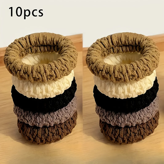 10-60-110-120pcs Thickened Hair Ties - High Elasticity Durable Hair Bands, Wide Hair Ties Suitable for Ponytails And Buns, Retro Minimalist Design, 10 Different Colors (Black/Beige/White/Brown/)