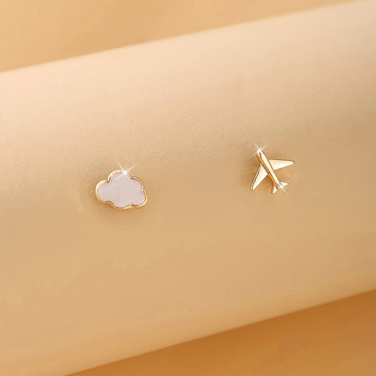 2pcs/Set Daily Minimalist Airplane Cloud Stud Earrings