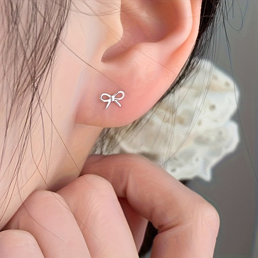 A Pair of Minimalist Mini Bow-Shaped Stud Earrings for Women, Perfect for Delicate Ear Piercings