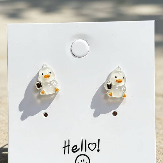 These Adorable Earrings Shaped Like Cartoon Ducks, Featuring a White End, Are Ideal for Everyday Wear And Party Ensembles for Ladies