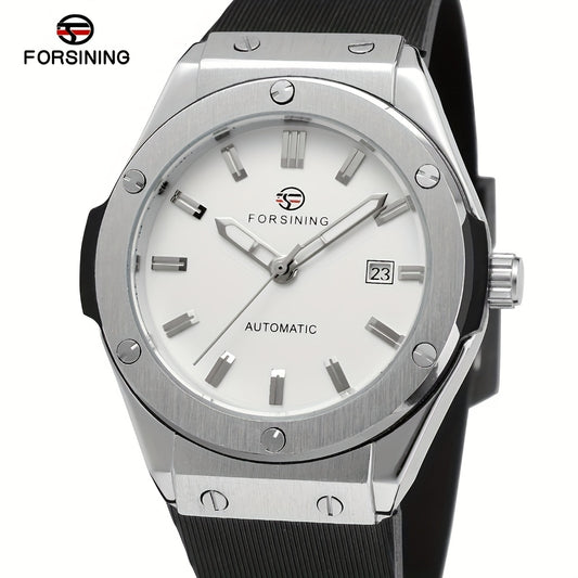 Classic And Easy Men'S Business Style Automatic Mechanical Watch Casual Large Dial Calendar Silicone Sports Student Military Wristwatch Clock Mechanism Best Gifts with Box, Without Battery