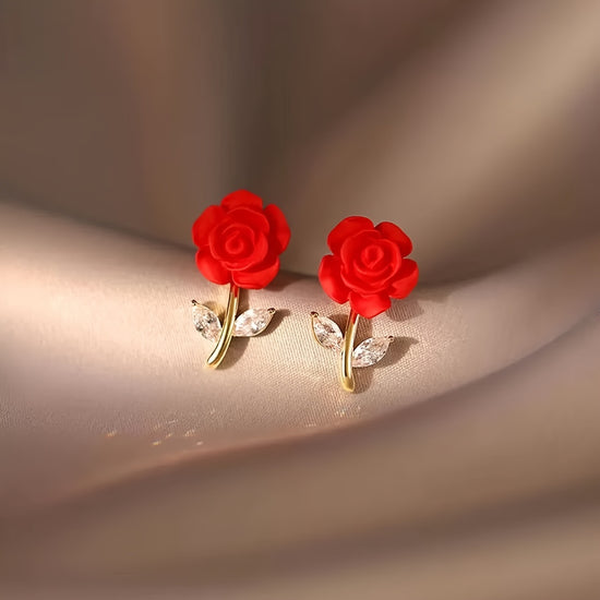 New Red Rose Earrings: Exquisite and Elegant Rose Stud Earrings, Trendy and Versatile Ear Accessories