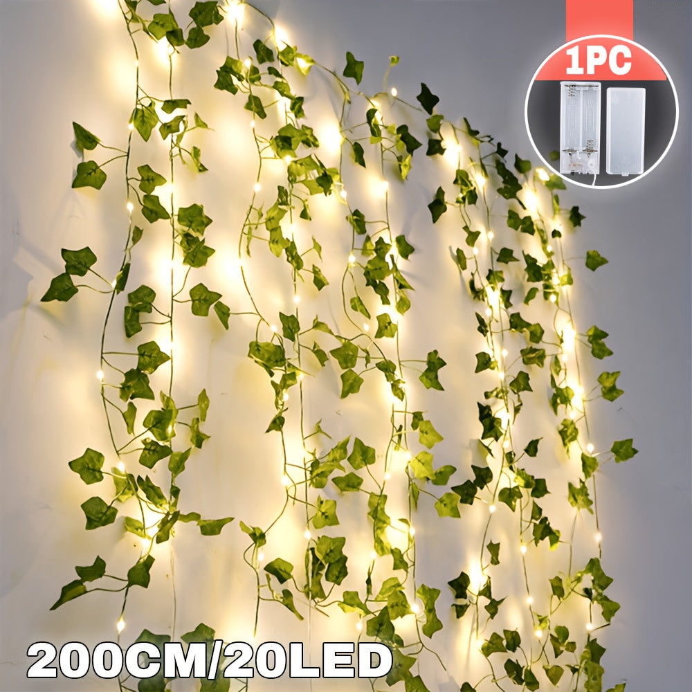 1pc, 200CM/20LED, Artificial Green Ivy String Lights, Vine Fairy Wreath Lights, for Family, Bedroom, Party, New Year, Wedding, Festival, Spring Decorations, Mother'S Day, Valentine'S Day, Wall Decoration, Easter, Battery Not Included