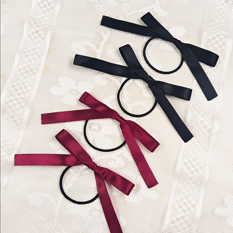 2pcs of Fashionable, Sweet, and Cute Bow Hair Ties, Versatile Burgundy and Black Bow Hair Ties, Suitable for Daily Wear as Hair Accessories