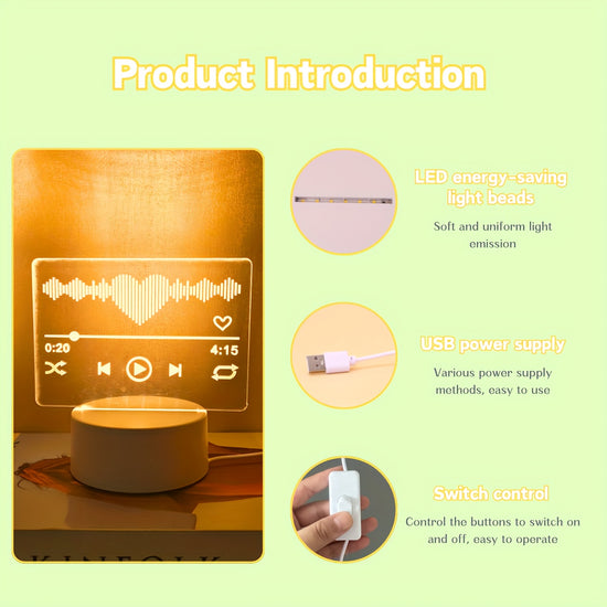 1pc Music Player Model 3D Night Light, Switch-controlled USB-powered, Warm Monochrome Lighting, Suitable for Decorating Bedrooms, Studies, Living Rooms, and Other Spaces. An Ideal Birthday or Holiday Gift for Family and Friends