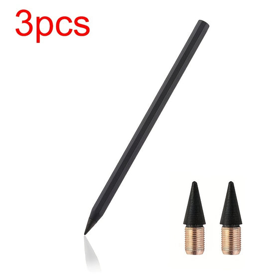 1pc/3pcs 1 Pen/1 Pen + 2 Refills, Metal Pencil with New Technology, Infinite Writing, Eternal Inkless Fountain Pen, Magic Pencil, Drawing Supplies, School and Office Stationery