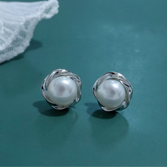 Everyday Elegance, Elegant Faux Pearl Stud Earrings for Women - Chic Alloy Fashion Jewelry with Classic Round Design, Perfect for Daily Wear, Pearl Earrings