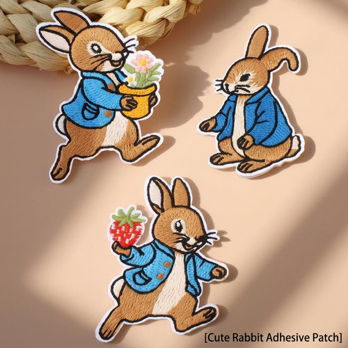 1pc Multi-Color Cute Little Rabbit Self-Adhesive Embroidery Patch, Cartoon Anime DIY Embroidery Handicraft Accessory, Apparel Decorative Accessory Supply Patch, Convenient Multi-Functional Aesthetic Item, Beautiful Sewing Craft Decorative Sticker