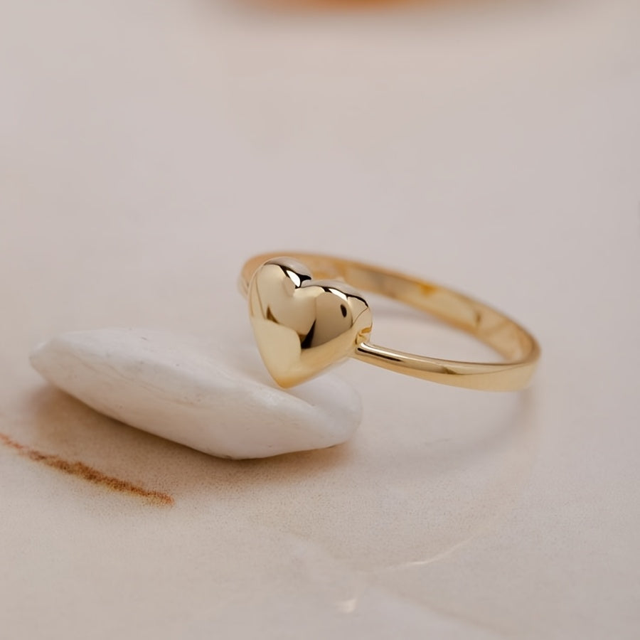 1pc Women'S Engagement Ring Fashion Easy Golden Alloy Heart Decoration Ring Wedding Engagement Anniversary Party Jewelry Valentine'S Day Birthday Gift