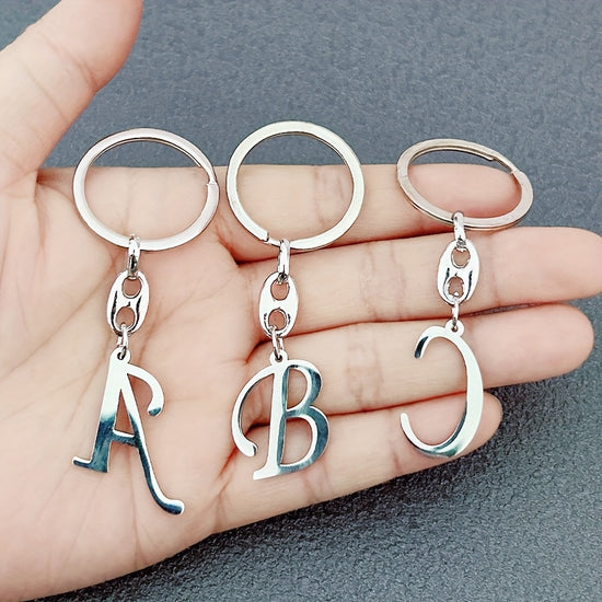 1pc Fashionable Stainless Steel 26-Letter Keychain - The Perfect Choice for Men's Backpacks and Car Accessories, Minimalist Pendant