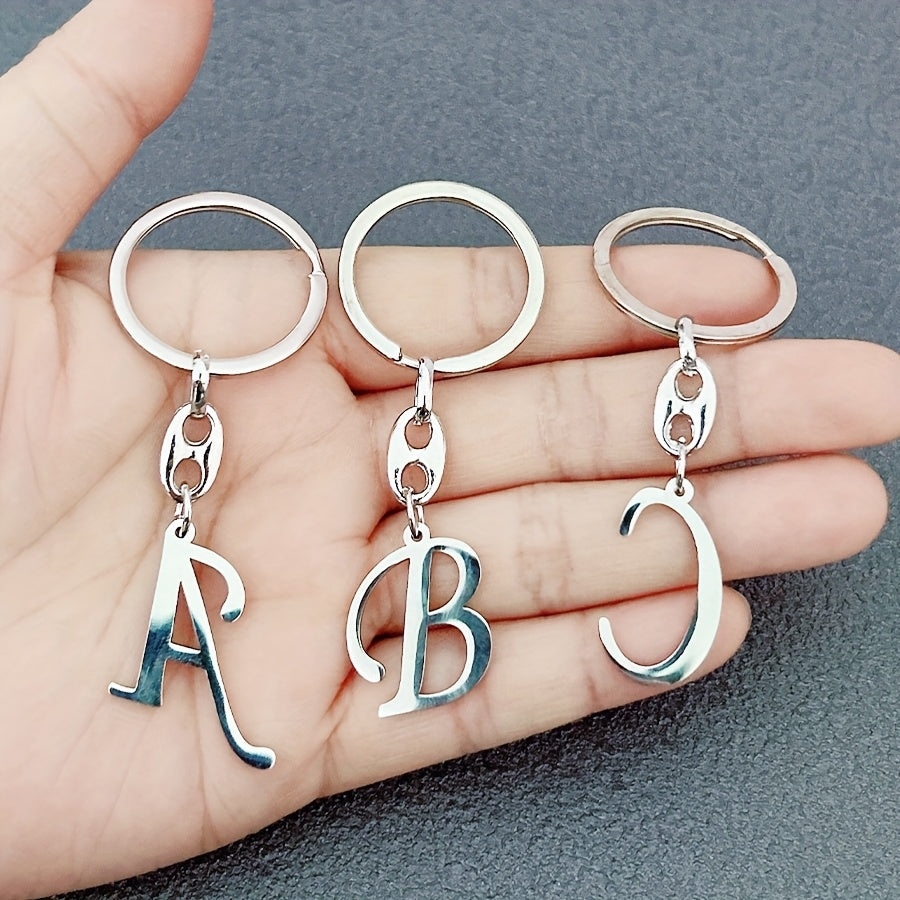 1pc Fashionable Stainless Steel 26-Letter Keychain - The Perfect Choice for Men's Backpacks and Car Accessories, Minimalist Pendant