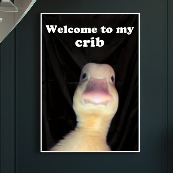 2D Flat, 2D Flat, Unframed Canvas Poster - 30.48X40.64 cm, Funny Duck "Welcome to My Crib" Art, Ideal for Bedroom, Living Room, Teen Room Decor - No Frame, Bedroom Wall Art | Playful Duck Design | Frameless Canvas, Duck Decor