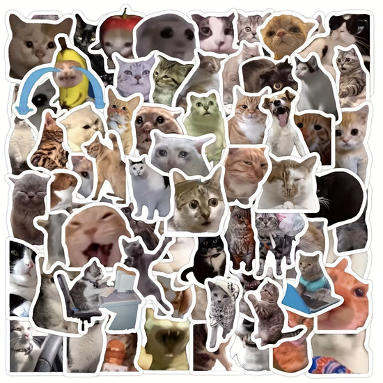 100pcs Funny Cat Stickers - Cute Kitten Meme Designs with Hats, Fashion Glasses & Peace Signs, Self-Adhesive Paper Decals for Water Bottles, Laptops, Skateboards, Guitars, Luggage, Helmets, Cameras, Notebooks - Durable Decorative Stickers for, Cat