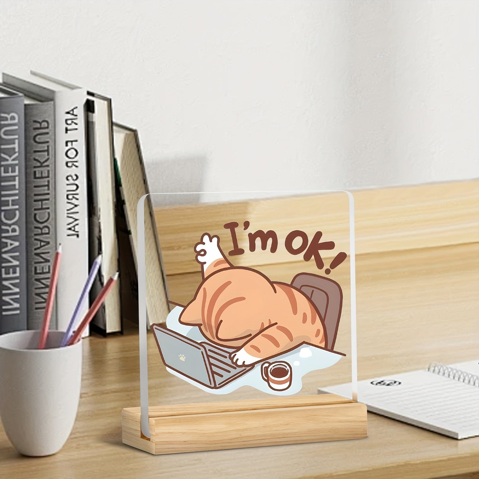 [2D Flat] [2D Flat] 1pc, Acrylic Desktop Decoration, I'M Fine, an Interesting Desktop Ornament, The Best Gift for Colleagues And Leaders, Birthday Present