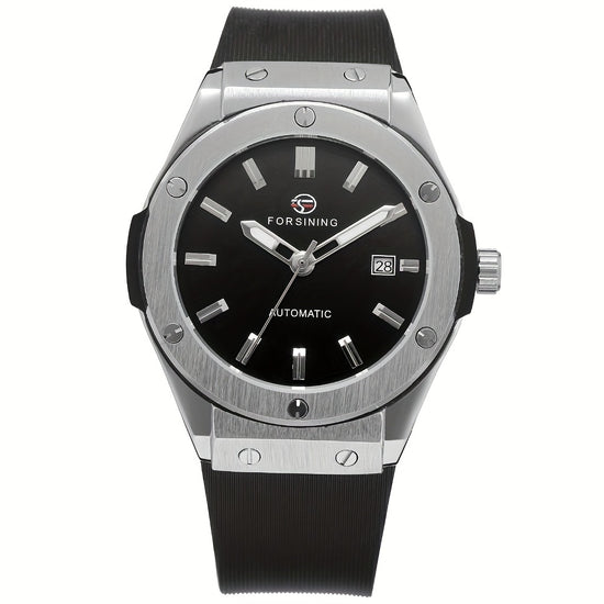 Classic And Easy Men'S Business Style Automatic Mechanical Watch Casual Large Dial Calendar Silicone Sports Student Military Wristwatch Clock Mechanism Best Gifts with Box, Without Battery