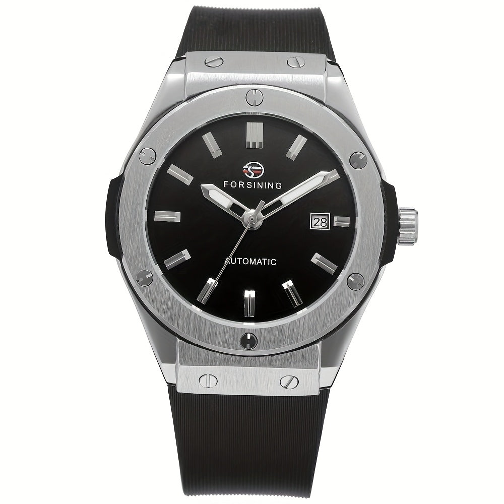 Classic And Easy Men'S Business Style Automatic Mechanical Watch Casual Large Dial Calendar Silicone Sports Student Military Wristwatch Clock Mechanism Best Gifts with Box, Without Battery