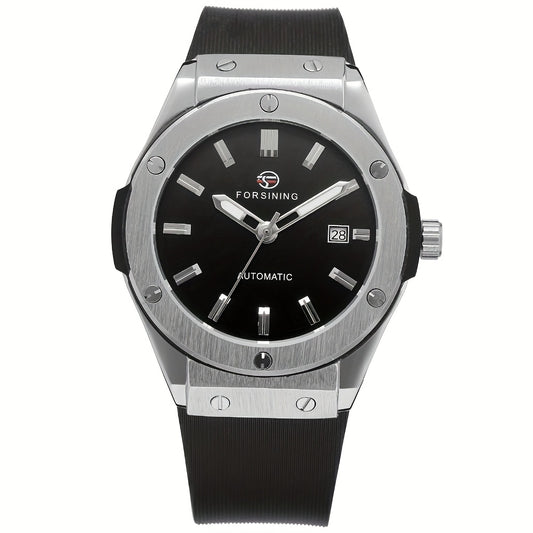 Classic And Easy Men'S Business Style Automatic Mechanical Watch Casual Large Dial Calendar Silicone Sports Student Military Wristwatch Clock Mechanism Best Gifts with Box, Without Battery