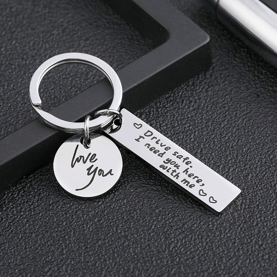 Hot Selling Family Individualized Couple Key Chain Safe Driving Black Stainless Steel Engraved Creative Key Chain