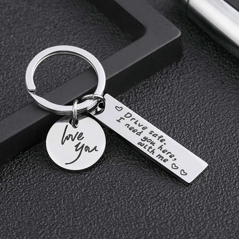 Hot Selling Family Individualized Couple Key Chain Safe Driving Black Stainless Steel Engraved Creative Key Chain
