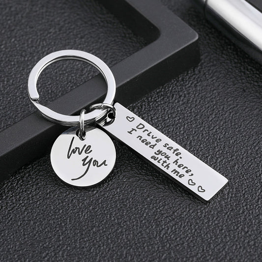 Hot Selling Family Individualized Couple Key Chain Safe Driving Black Stainless Steel Engraved Creative Key Chain