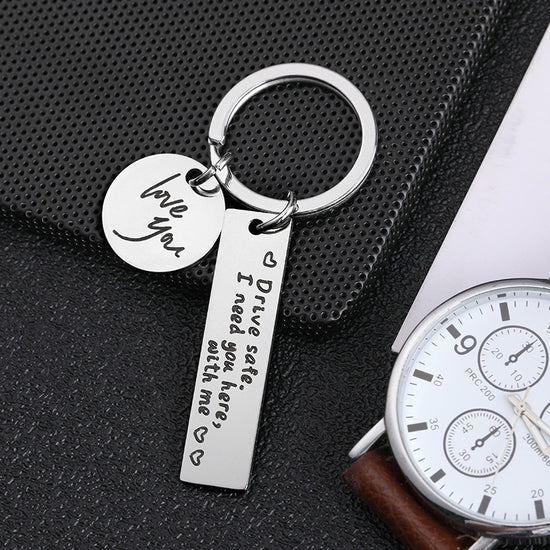 Hot Selling Family Individualized Couple Key Chain Safe Driving Black Stainless Steel Engraved Creative Key Chain