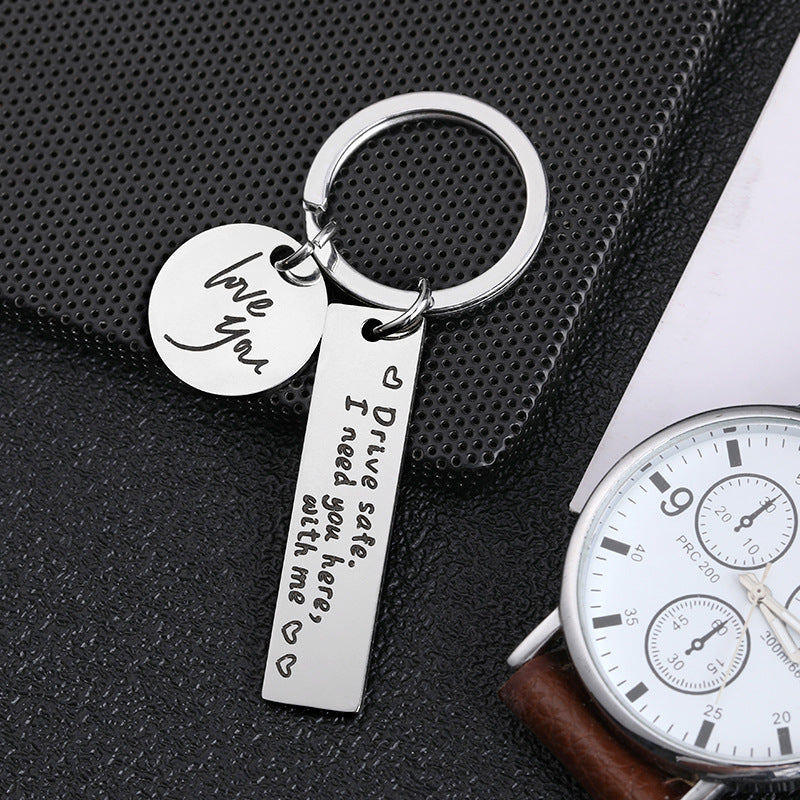 Hot Selling Family Individualized Couple Key Chain Safe Driving Black Stainless Steel Engraved Creative Key Chain