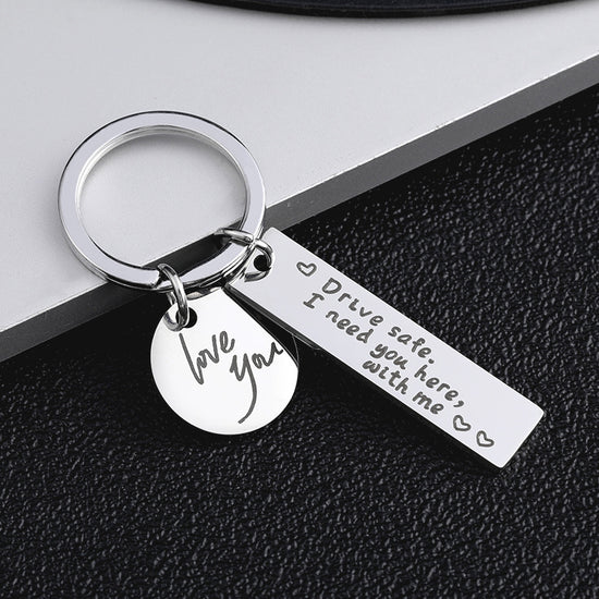 Hot Selling Family Individualized Couple Key Chain Safe Driving Black Stainless Steel Engraved Creative Key Chain