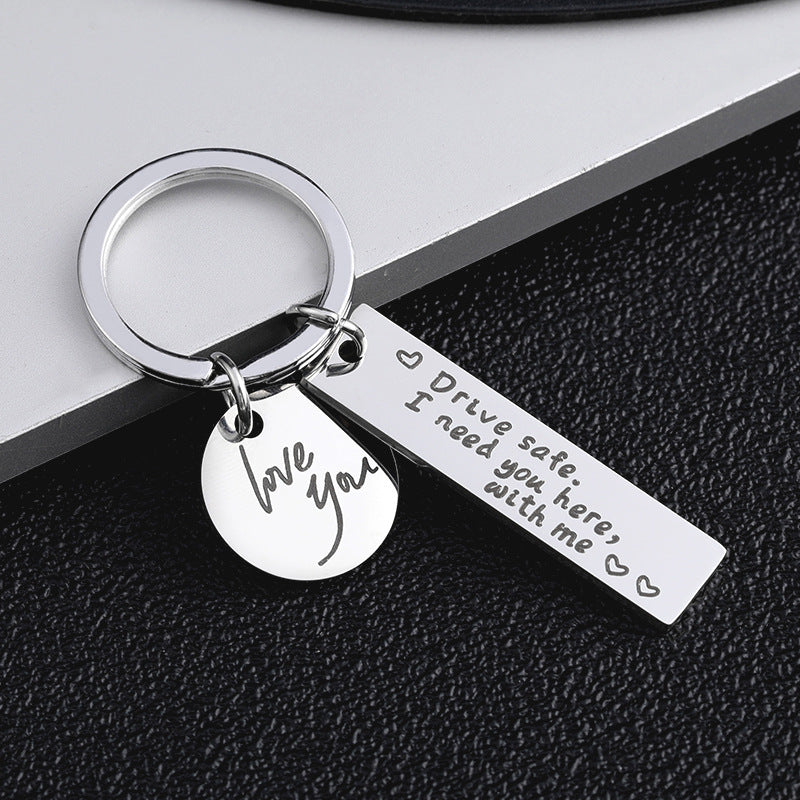 Hot Selling Family Individualized Couple Key Chain Safe Driving Black Stainless Steel Engraved Creative Key Chain