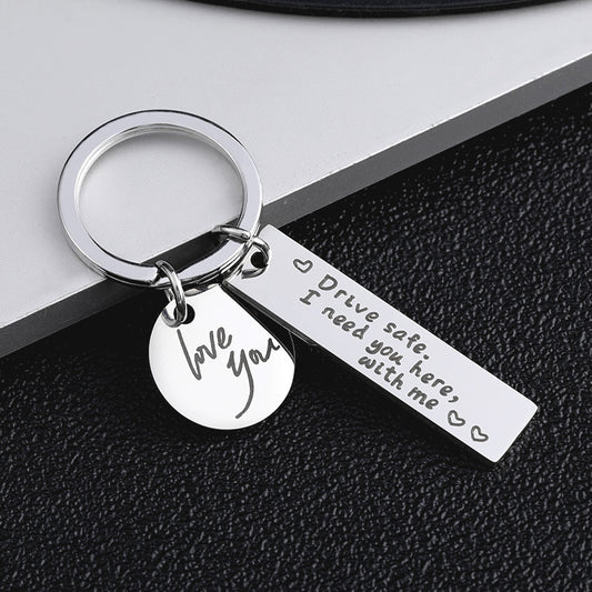 Hot Selling Family Individualized Couple Key Chain Safe Driving Black Stainless Steel Engraved Creative Key Chain