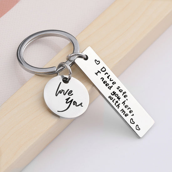 Hot Selling Family Individualized Couple Key Chain Safe Driving Black Stainless Steel Engraved Creative Key Chain