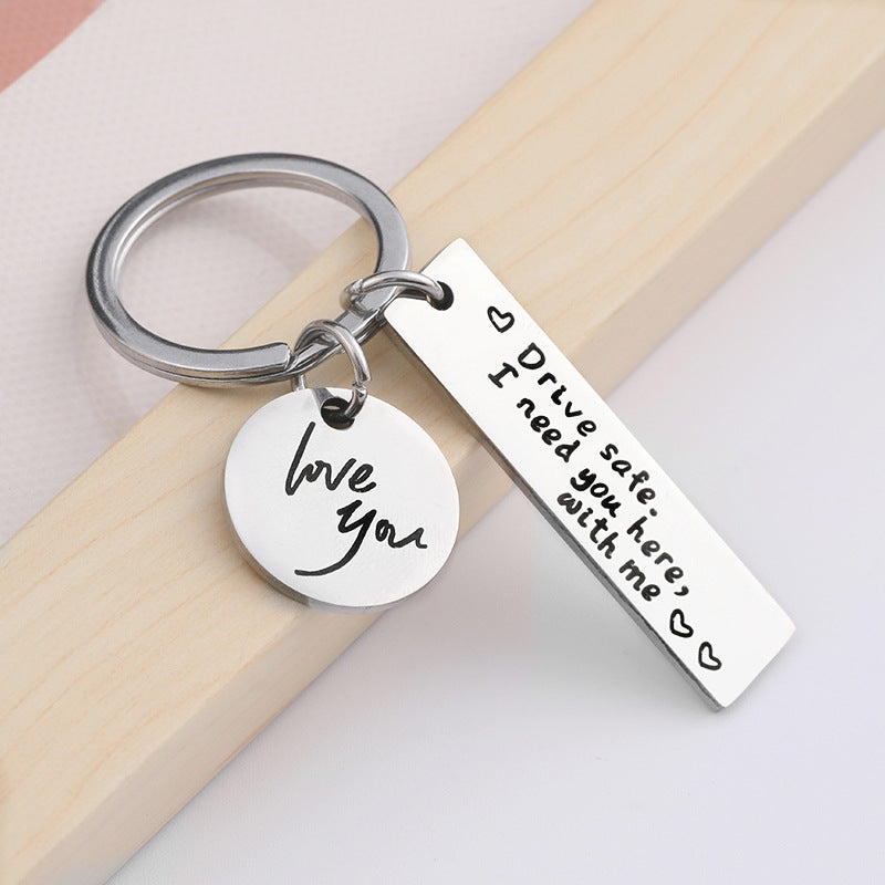 Hot Selling Family Individualized Couple Key Chain Safe Driving Black Stainless Steel Engraved Creative Key Chain