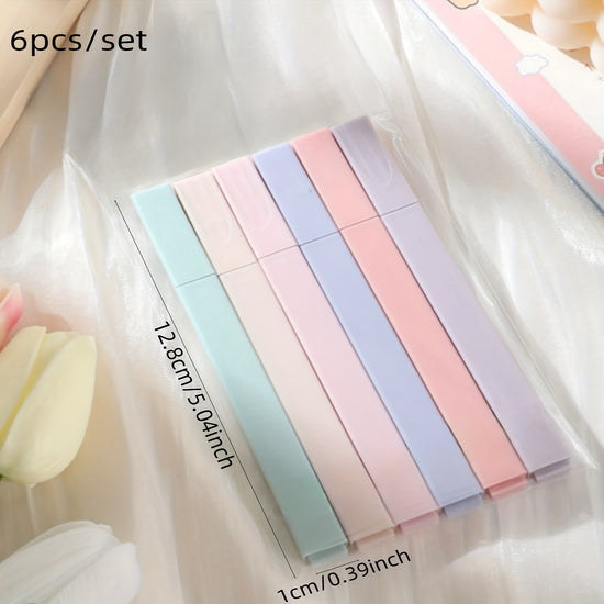 6pcs/set Pastel Color Highlighter Kawaii Stationery Color Marker School Supplies Student Marker Highlighter Japanese Stationery