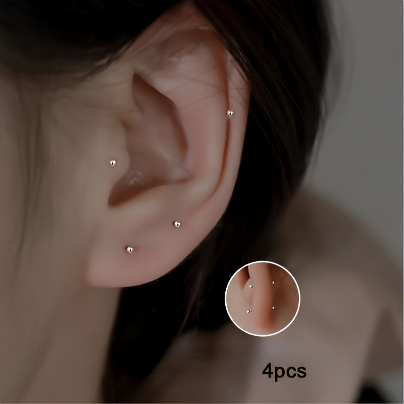 2/4/8pcs No-Remove Hypoallergenic Ear Studs, Double Ball Minimalist Jewelry Helix/Tragus Piercing, Effortless & Comfort