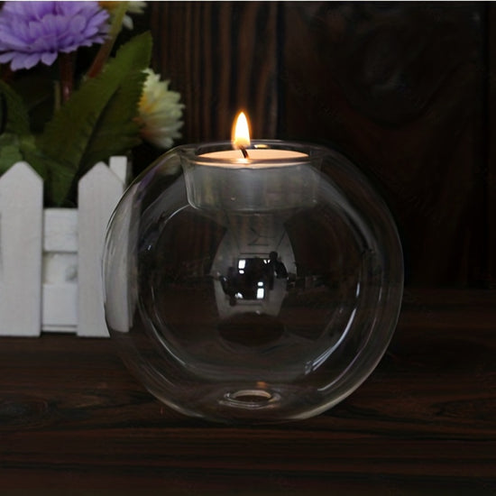 Elegant European-Style Glass Candle Holder with Metallic Base - Perfect for Romantic Weddings, Anniversaries & Date Nights | Ideal for Home Decor & Tabletop Ambiance, Candle Holder Decor, Christmas, Halloween