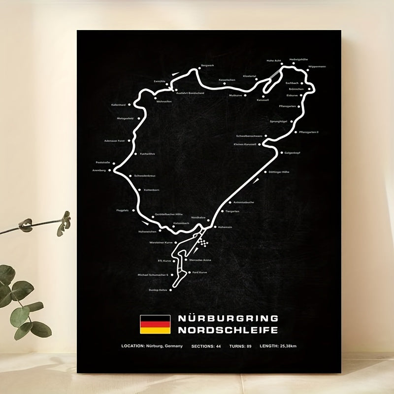 1pc Nurburgring Nordschleife Track Map Wall Art - Iconic German Race Circuit Poster Print, Motorsport-Themed Decor for Home, Office, for Cave & Racing Fans Gift, Christmas Decor