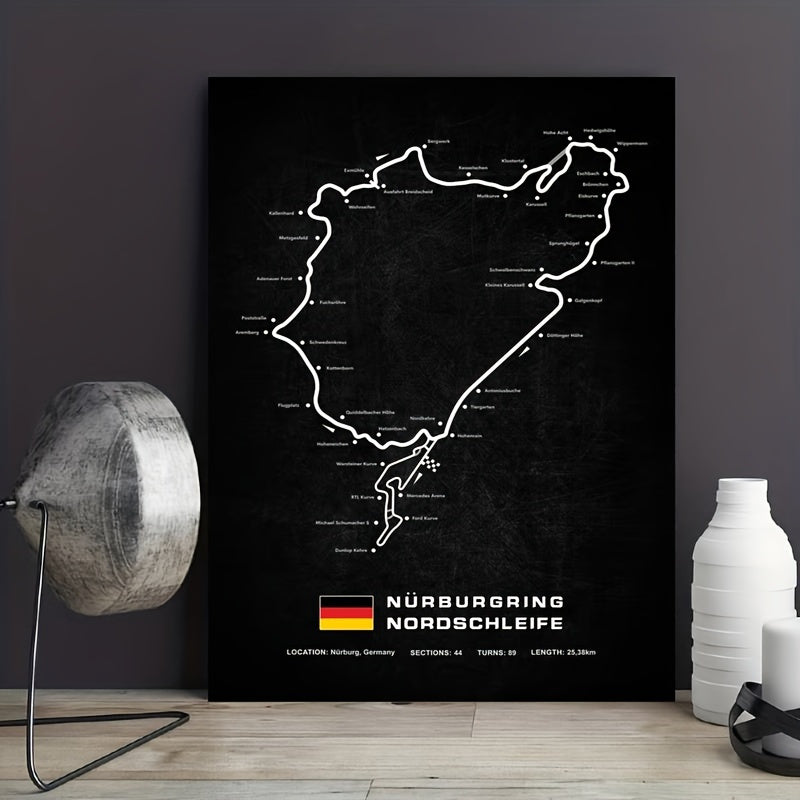1pc Nurburgring Nordschleife Track Map Wall Art - Iconic German Race Circuit Poster Print, Motorsport-Themed Decor for Home, Office, for Cave & Racing Fans Gift, Christmas Decor