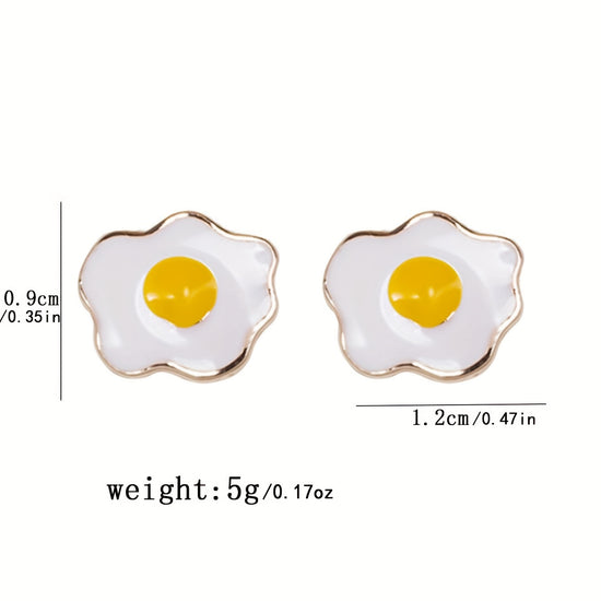Creative Poached Egg Design Enamel Stud Earrings Cute Style Alloy Silver Plated Jewelry Trendy Gift For Women