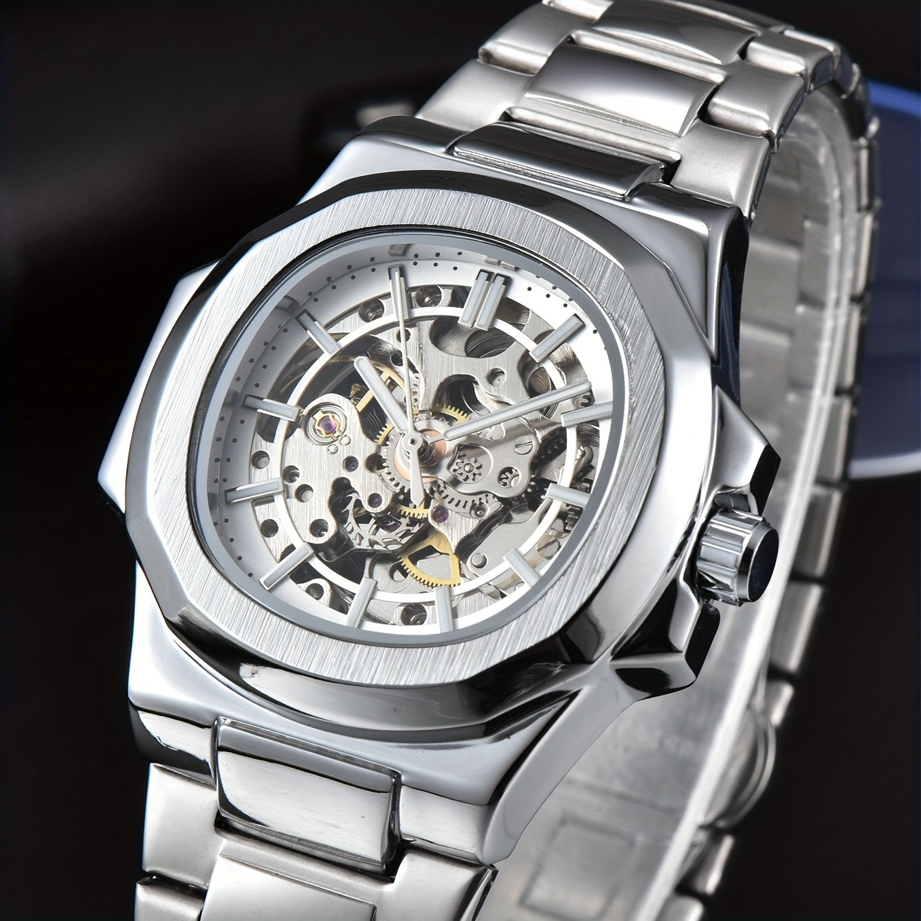 Men'S Fully Automatic Business And Leisure Watch with All Metal Case, Stainless Steel Butterfly Buckle Strap, Trendy And Fashionable Night Light, And High-End Hollowed Out Mechanical Watch for Business And Leisure Men, Suitable As a Christmas Gift