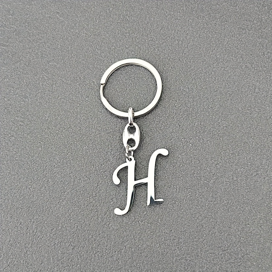 1pc Fashionable Stainless Steel 26-Letter Keychain - The Perfect Choice for Men's Backpacks and Car Accessories, Minimalist Pendant